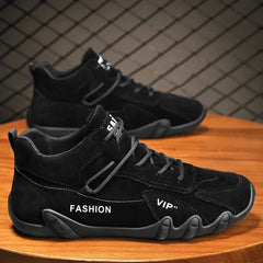 Waterproof Sneakers Lace Up Leather Casual Sneakers for Men Casual Motorcycle Shoes Waterproof Leather Ankle Boots for Men