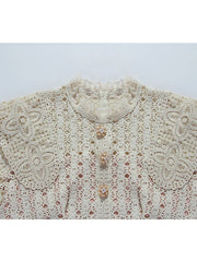 Formal attire Dresses: Women Hollow Out Dress Full Sleeves Patchwork Single Buttons