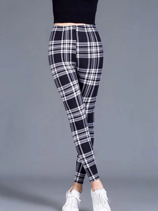 Female Fitness Leggings Women Print Plaid Leggings Lady Slim Pencil Pants