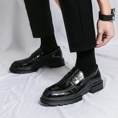 Ripe-young Men's Retro Leather Shoes Grace Thick Bottom Loafers Men Fashion Black