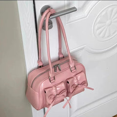 Silver Pleated Womens Shoulder Bag Elegant Gentle Korean Fashion Leather