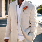 Beach Wedding Outfit Men: Linen Wedding Tuxedo for Groom Beige American Style
