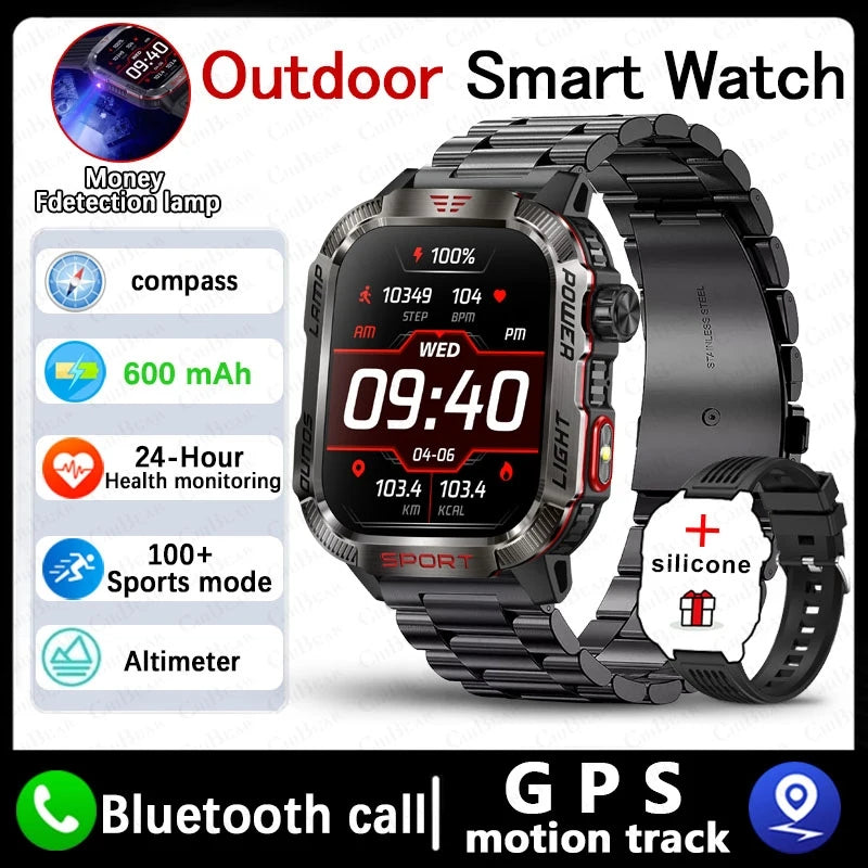 New Military GPS Smart Watch Men Flashlight Compass Waterproof Outdoor Sport Tracker Bluetooth Call Heart Rate Smartwatches Man