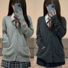 College Sweater Outerwear Cardigan JK Uniform Autumn Winter Japanese Solid