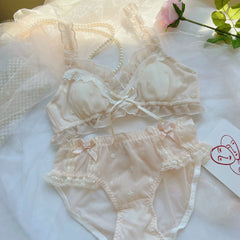 Romantic pure white girl underwear set small breast rabbit ear cup anti-bulge spot