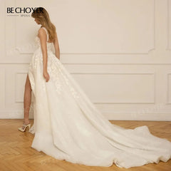 White Bridesmaid Dresses: Wedding Dress Appliques Bride Gown Split Beach Party