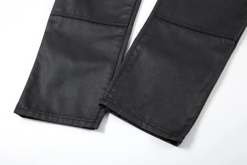 Streetwear Black Jeans Pants for Men Pocket Brushed Wax