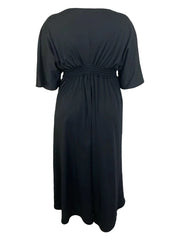 Elegant Oversize Maxi Dress Women Short Sleeve V-neck A-line Clothes