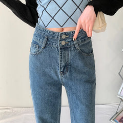 Jeans Women Straight Wide Leg Denim Cream Color High Waisted JeanY2k