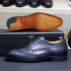 Size 7-12 Handmade Men's Wingtip Oxford Shoes Genuine Calfskin Leather Brogue