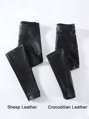 Autumn Winter Women Fleece Matte Leather Leggings Sheepskin