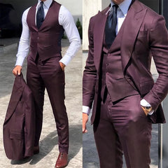 Tuxedo for Mens: Jacket Pants Vest Three-Piece Set Slim Fit Outfit Wedding Tuxedo