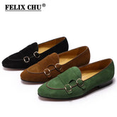 Classic Men's Leather Loafers Slip-On Dress Shoes Monk Strap Buckle Formal Shoes