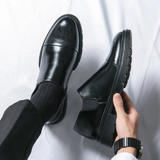 2024 Oxfords Shoes Men Black Fashion Slip On Work Shoes Carving Men's