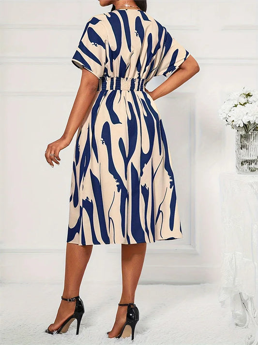 Women Summer Short Batwing Sleeve Chic Dress Fashion Printed Casual