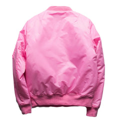 Men Pink Bomber Jacket Quilted / Thin Aviator Jackets Zippered Sleeve Pocket