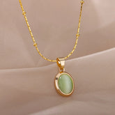 Fashion Stone Opal Oval Necklace For Women Stainless Steel Gold Color Oval Stone