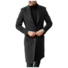mens coats Autumn Winter Long Trench Coat woolen Solid Color Mid-Length