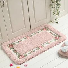 Pastoral Style Rose Flower Rug Shaggy Area Rugs Pattern Non Slip Water Absorption