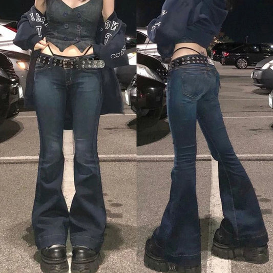 Bell Bottom Jeans for Women y2k Women's pants Low Waist Gradient Blue Flare Jeans