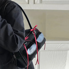 Womens Shoulder Bag Soft Suede with PU Leather Bowling Handbag Casual