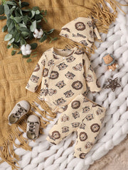 Baby Boys Newborn Soft Long Sleeve Open Stitch 2pcs Pantsuits Casual Daily For Autumn +Hat