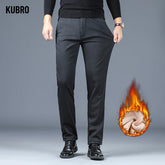 Warm Fleece Men's Suit Pants Cotton Business Solid Color Outdoors Casual Fashion