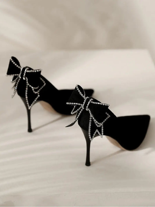 Ladies Summer Footwear Super High Heel with Bow Rhinestone Crystals