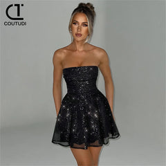 Evening Dresses: Women Mini Dress Chest Wrapping Party Dress Women