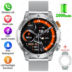 LIGE Military Smart Watch Men 1000mAh Battery Outdoors LED Flashlight Waterproof Heart Rate Sport BT Call 1.7" AMOLED Smartwatch