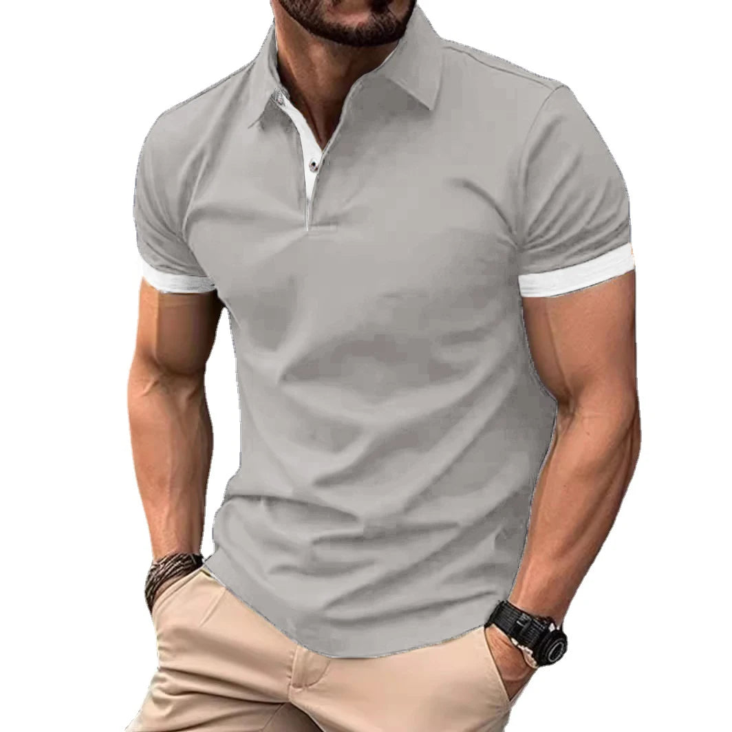 Summer Men Polo Shirts Men Short Sleeve Shirt Contrast Color Lightweight Streetwear Casual Lapel Collar Tops