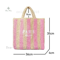 Women Fashion Striped Summer Beach Straw Knitting Shoulder Bag Hollow Out