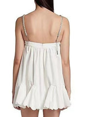 Trendy Women's Diamonds Chain Pleated Sling Dress Spring Fashion