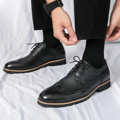 Handmade Mens Wingtip Oxford Shoes Grey Leather Brogue Men's Dress Shoes