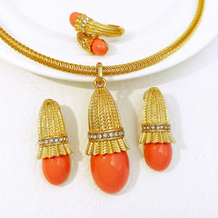 Italian Luxury Red Opal Pendant Jewelry Set For Women Wedding Jewellery Gift Daily
