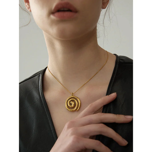 Yhpup Trendy Stainless Steel Round Circle Pendant Necklace 18K PVD Plated Waterproof Statement Neck Jewelry Bijoux Femme New