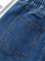 Plus Size Women's Jeans Elastic Waist Sand Washed Non-Stretch Straight Leg Trousers