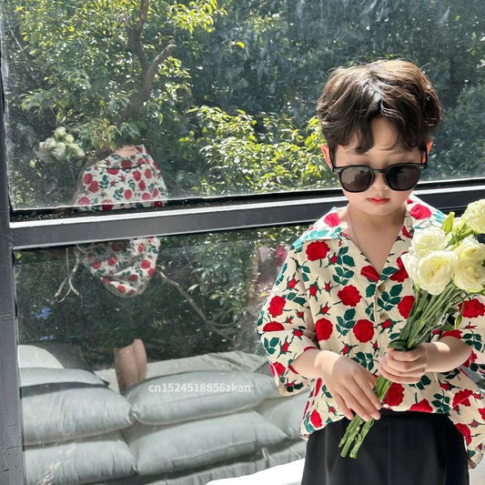 2-11T Kids Boys Clothes Floral Pattern Boy Cotton Blouse Shirt + Short 2pcs Outfits Boy Summer Party Birthday Handsome Clothing