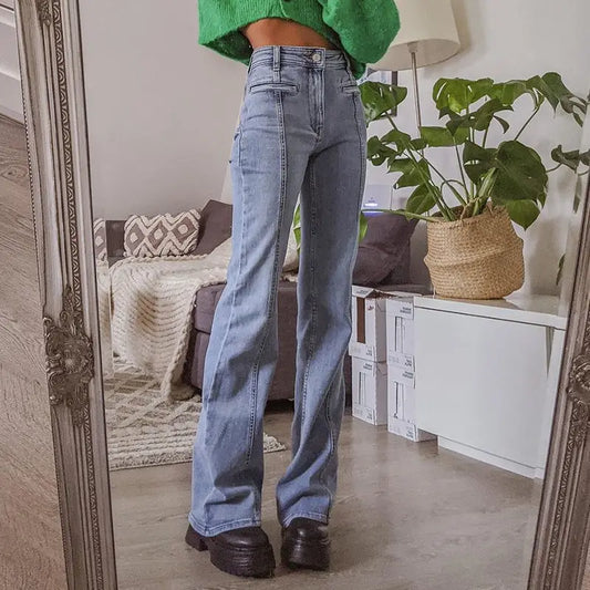 Five Pointed Star Straight Women Jeans European and American Style Design Pants