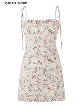 French style Summer Light Pink Flower Print Wood ears Slash Collar Mini Dress