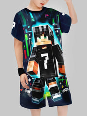 Block Man Digital Printing Cross Border Children's Clothing Casual Short Sleeved T-shirt Boys' Clothing