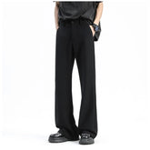 Summer Black Micro Flare Suit Trousers Men's Premium Feeling Ice Silk Loose
