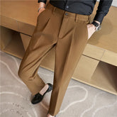 Winter Casual Elastic Slim Fit Dress Trousers Brown Pantalon Homme Men Clothing