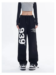 Sweatpants Women Korean Black Letter Print Wide Leg Pants Fashion Hip Hop