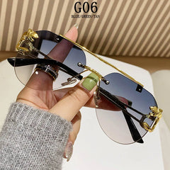 Rimless Designer Sunglasses Women Trendy Luxe Fashion Sunglasses Men