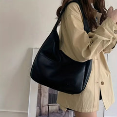 Women Hobo Bag Simple PU Leather Solid Shoulder Bag Fashion