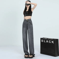 Summer Soft Lyocell Fabric Woman Jeans Thin Loose Wide Leg Straight High Waisted Pant