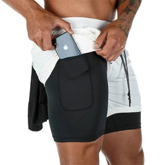 Running Shorts Men 2 In 1 Double-deck Quick Dry GYM Sport Shorts Fitness Jogging