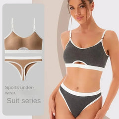 Seamless Bras Sports Bra And Panties Set Women Hollow Out Cotton Underwear