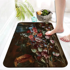 Retro floral oil painting printed area rug non-slip absorbent bathroom toilet entrance